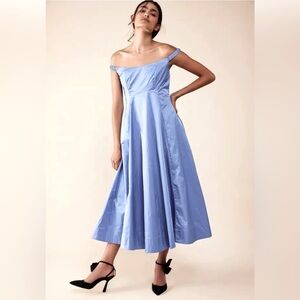 NWOT Free People Formal Prom Iris Blue Midi Dress Off The Shoulder Ruched
